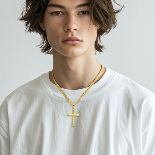Cross Necklace for Men Gold Cross Necklace for Men - size: 20in