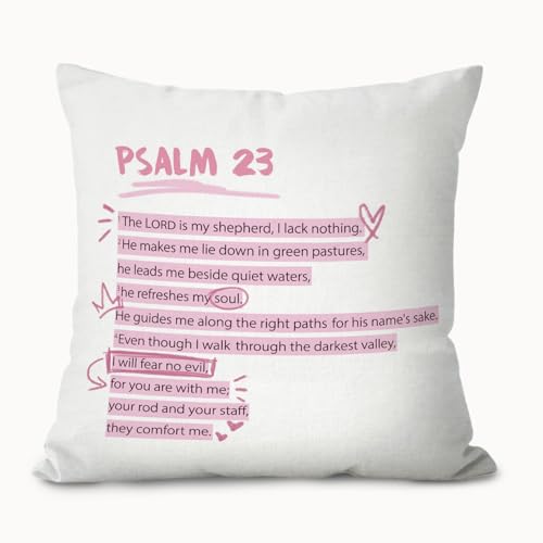 Pink Inspirational Bible Verse Pillow Covers 18x18, Coquette Room Decor, Psalm 23 Religious Christian Decorative Throw Pillow Covers Pillowcases for Girls Bedroom Dorm Home Decor - color: Pink Bible(white01)