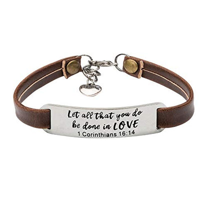 Yiyang Christian Gifts Leather Bracelet for Women Inspirational Faith Bible Verse Religious Jewelry Christmas Birthday Baptism Gift for Women - style: Let all that you do, be done in love 1 Corinthians 16:14