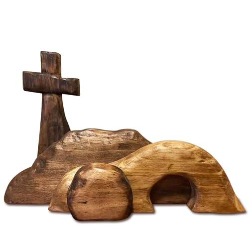 YOUDRN Easter Wooden Decoration,The Empty Tomb Cross Decoration,Religious Jesus Nativity Scene Decor,Christian Home Figurine Easter Decor for The Home,Tabletop,Office (A) - color: A