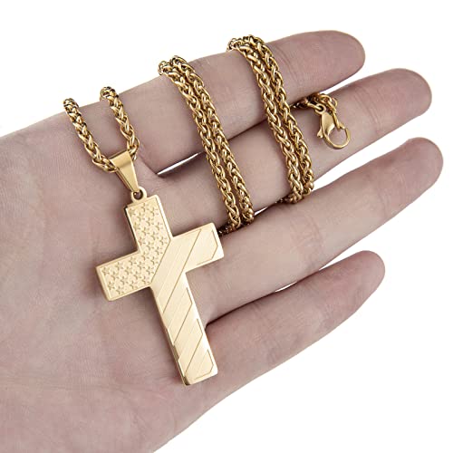 DuoDiner 18+2" Cross Necklace for Men Boys Christian Confirmation Gifts - color: Gold, style: Custom