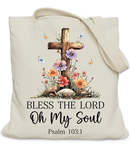 Aesthetic Christian Gifts Tote Bag for Church, Religious Tote Bag for Bible Study, Medium Size with Inner Pocket - color: Bless