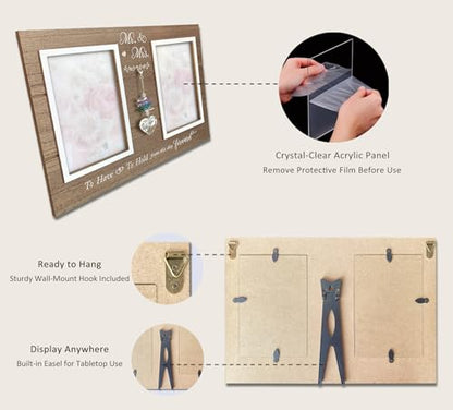 Mr. & Mrs. Wedding Picture Frame, Gift for Couple, K9 Crystal Charm - color: 1. Rustic Brown - To Have To Hold