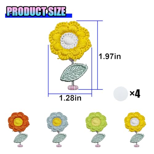 4PCS Handmade Crochet Sunflower Car Dashboard Decorations, Cute Shaking Head Car Ornament Present for Women Girl, Universal Automotive Interior Accessories for Cars/SUVs/Trucks(Red) - color: Red