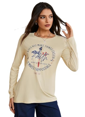 SweatyRocks Women's Bible Verse Jesus Sweatshirt Religious Cross Graphic Faith T Shirts American Flag Pullover - color: Apricot Usa Flag, size: Medium