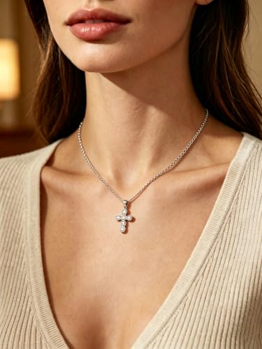 Cross Necklace for Women,14K Gold Silver Plated Box Chain Pendant，Dainty Personalized Charm Jewelry Gift for Her - color: Silver Cross B