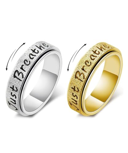 Tanyoyo Fidget Spinner Ring for Women - Just Breathe Stainless Steel Anxiety Relief Rings for Adults, Christian Inspirational Hope Thumb Ring for Stress & Focus, Jewelry Gift for Women Men - color: Gold