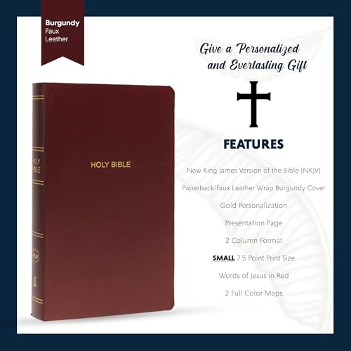 Personalized NKJV Small Print Bible for Adult, Name Engraved, Standard Size - color: Burgundy, style: New King James Version