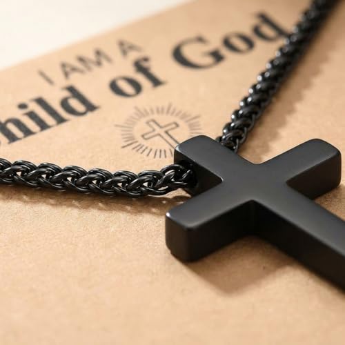 Stainless Steel Cross Necklace for Men, Philippians 4:13/Joshua 1:9/Isaiah 41:10 Scripture Pendant - Religious Baptism & Confirmation Gift for Husband,Teens 13+,Him - style: Child of God