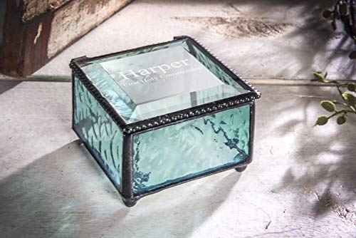 First Communion Gift Personalized Jewelry Box Engraved Keepsake Stained Glass J Devlin Box 898 EB218-2 (Windsor Blue) - color: Windsor Blue