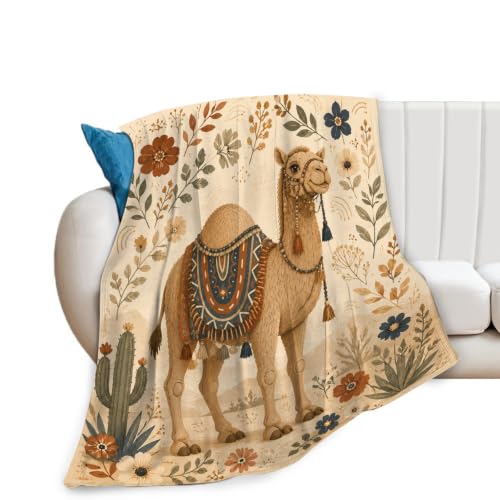 jamie world Camel Blanket Desert Botanical Throw Plush Decor Gifts 80"x60" - color: Camel, size: 80"x60"
