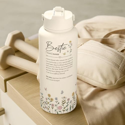 Best Friend Water Bottle 32oz Stainless Steel with Lid & Straw, Bestie Insulated Bottles for Women Girls Female Friends Sisters, Gifts Ideas for Birthday Christmas - color: Best Friend