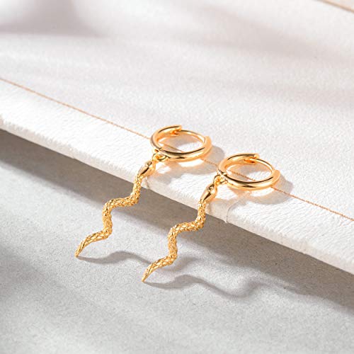 LOYATA Gold Huggie Hoop Earrings for Women Dangle Hoop Drop 14K Gold Plated Dainty Small Minimalist Cubic Zirconia Jewelry Gift… - style: Snake