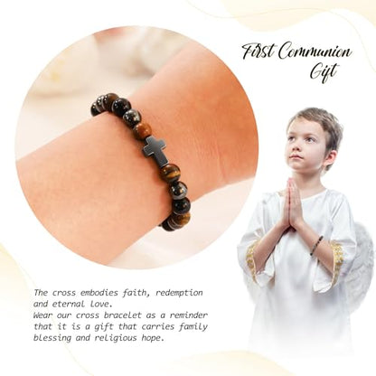 BAYLAY Gifts for Teen Girls Boys, Cross Bracelet for Kids Easter Christian Religious First Communion Baptism Confirmation Gifts for Girls Boys - color: Hematite
