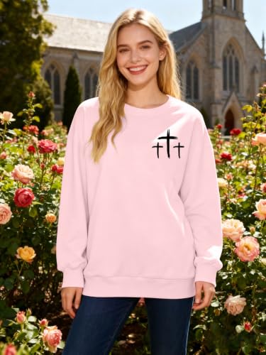 Christian Sweatshirts for Women Jesus Cross Casual Tops - color: Pink, size: Medium