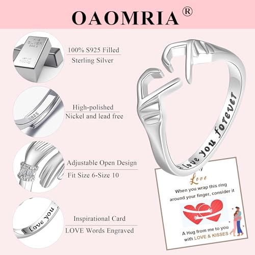 Christian Gifts S925 Sterling Silver Cross Ring for Daughter Women Cubic Zirconia Adjustable Ring Christian Pray Cross Thumb Rings With Inspirational Card - color: I love you forever,Silver hand
