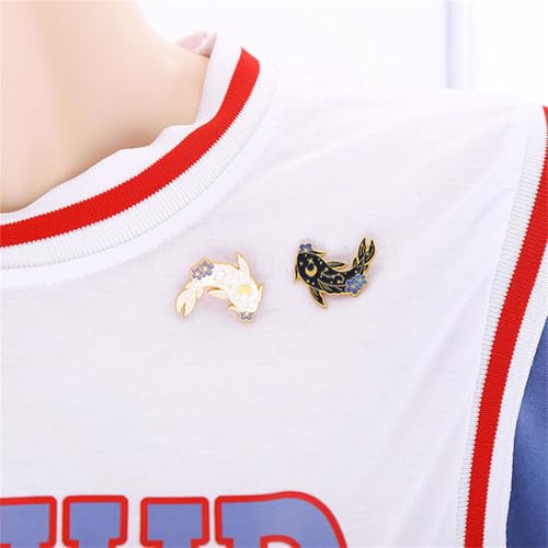 2Pcs coadipress Lovely Fish Brooch Enamel Lapel Brooches Pin Set Cute Cartoon Koi Fish Pins for DIY Backpacks Clothes Bags Jackets Hat Jewelry Accessories Gift - color: Flower Black White
