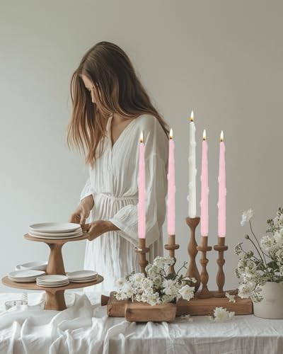 Ivory Candlestick Taper Candles Flower Soy Candles Unscented Wedding Party Wax Unscented Dinner Candle Dripless,10 inch,Set of 4,J2 - color: J2-ivory