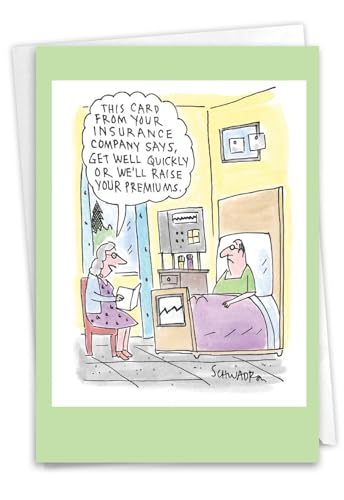 NobleWorks Funny Get Well Soon Cartoon Greeting Card w/Envelope C3299GWG - style: Insurance Card