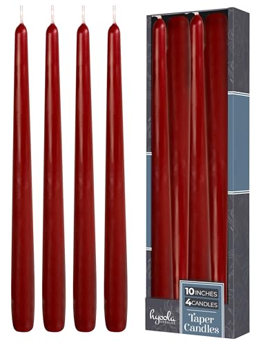Hyoola Tall Taper Candles - 10 Inch Burgundy Unscented Dripless Taper Candles - 8 Hour Burn Time - 4 Pack - color: Burgundy, size: 10 Inch