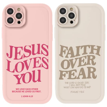 for iPhone 12 Pro Max 6.7'' 2 Pack Cute Christian Jesus Phone Case - color: Pink & Brown Jesus Faith Slogan, size: iPhone 12 Pro Max