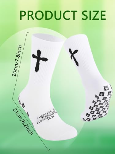 8 Pairs Cross Grip Socks Anti-Slip Christian Socks with Bible Verse and Rubber Dots Jesus Sports Sock for Unisex Youth (White)