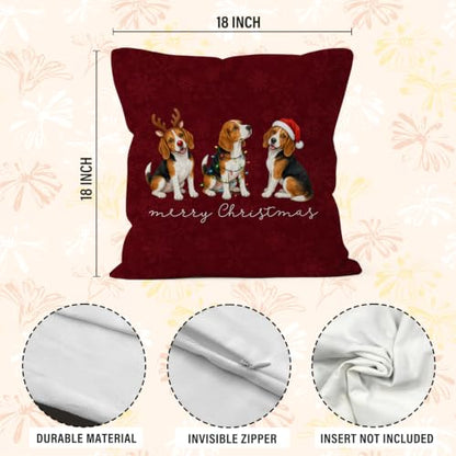 Merry Christmas Beagle Throw Pillow Covers 18x18 Home Decor - color: Beagle