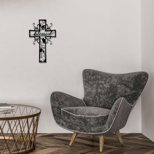 Rajukit Blessed Christian Metal Cross Wall Art for Home - color: Blessed