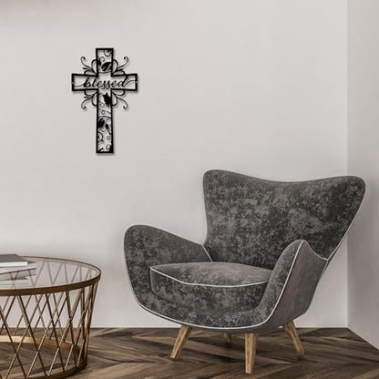 Rajukit Blessed Christian Metal Cross Wall Art for Home - color: Blessed