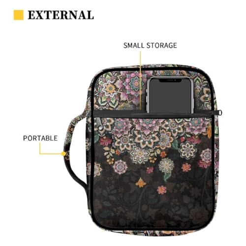 Coldinair Boho Flower Bible Cover for Women Teens Kid Girls,Carrying Book Case Church Bag Bible Holder with Handle and Zippered Pocket - color: Boho Flower