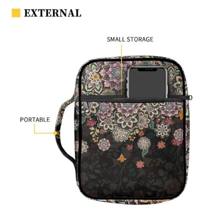 Coldinair Boho Flower Bible Cover for Women Teens Kid Girls,Carrying Book Case Church Bag Bible Holder with Handle and Zippered Pocket - color: Boho Flower