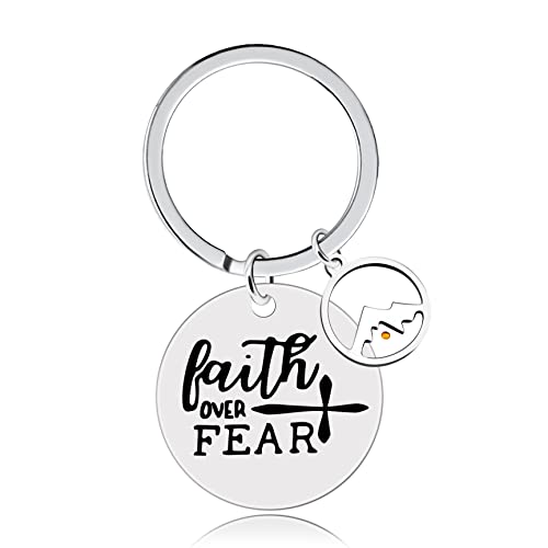 Uloveido Stainless Steel Faith Cross Keychain & Jesus Loves Me Christian Keyring Mustard Seed Charms Religious Jewelry - style: Faith Over Fear-round Mountain