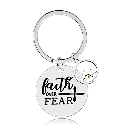 Uloveido Stainless Steel Faith Cross Keychain & Jesus Loves Me Christian Keyring Mustard Seed Charms Religious Jewelry - style: Faith Over Fear-round Mountain
