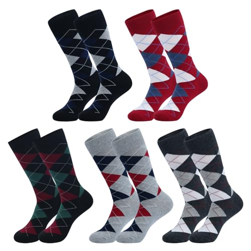 Men's Colorful Striped Dress Socks, 5-Pack Cotton, Sock Size 10-13 - color: Classic Multicolor Argyle Mix