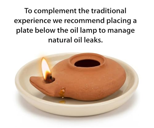 Herodian Biblical Clay Oil Lamp - Classic Brown Ancient Replica with Certificate of Authenticity- Handmade Holy Land Judaica and Christian Faith Gift - color: Herodian - Biblical Brown