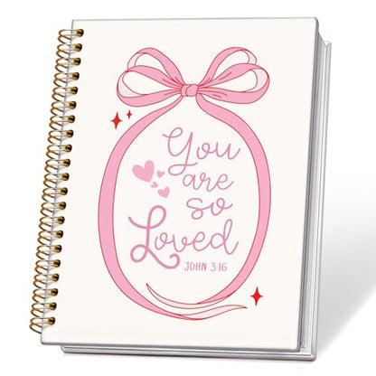 Pink Coquette Bow Ribbon Christian Notebook, John 3:16 Bible Journaling, Religious Prayer Journal for Woman, Church Notes Notebook, Scripture Hardcover Spiral Notebooks 5.5x8.3 Inch - color: 05-Bible(05)