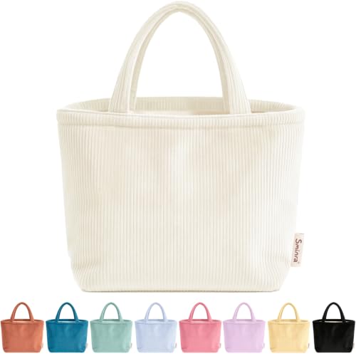 Sminra Small Bible Tote Bag for Women, Corduroy or Quilted Mini Tote Bag - color: Cream White