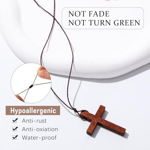Ecation Wood Cross Necklace Bulk