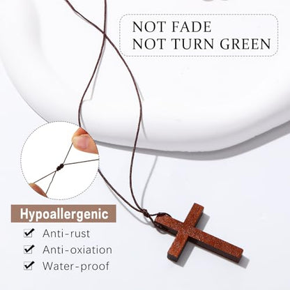 Ecation Wood Cross Necklace Bulk