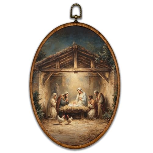BCUANGD Vintage Nativity Scene Oval Wall Art Decor 8.6"x11.4" - color: Christmas-25