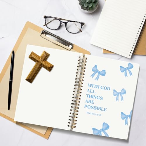 Preppy Blue Bow Christian Notebook Journal School Supplies for Women - color: Matthew 19:26 - Blue