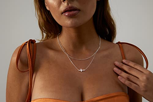 VIROMY Gold Cross Necklace for Women 14K Gold Plated Cute Sidways Cross Pendant Choker Necklaces Simple Trendy Everyday Jewelry for Women - style: Layered Sideways Cross-38/42CM-Silver