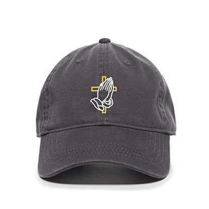 Praying Hands with Cross Baseball Cap Embroidered Cotton Adjustable Dad Hat - color: Charcoal
