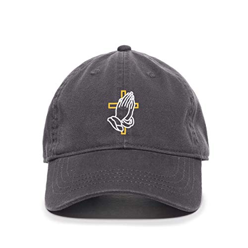 Praying Hands with Cross Baseball Cap Embroidered Cotton Adjustable Dad Hat - color: Charcoal
