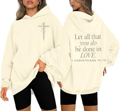 Christian Hoodies Women Jesus Hoodie Embroidered Faith Cross Sweatshirt - color: Apricot, size: Large
