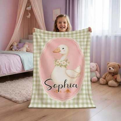 Personalized Goose Baby Blanket, Green Gingham Nursery Throw Gift - color: #Ver3