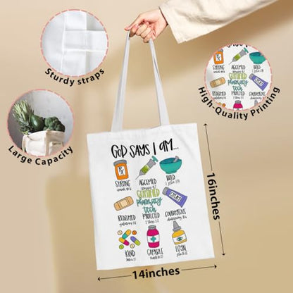 VICBOU Bible Verse Canvas Tote Bag, Inspirational Religious Christian Gifts for Women Men Canvas Tote Reusable Grocery Bags - color: Godsays03