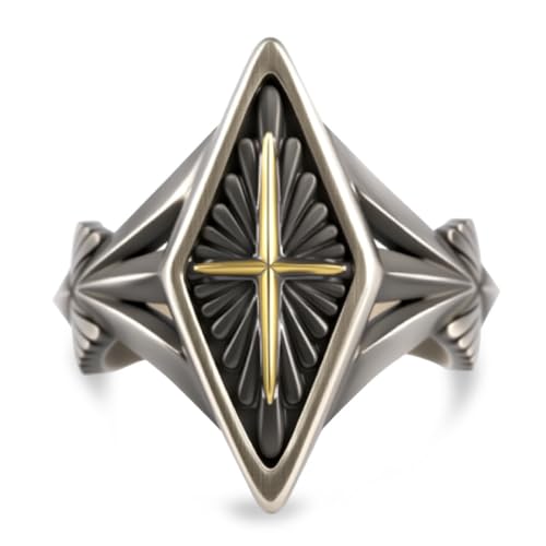 Sterling Silver Star Cross Ring, Vintage S925 Adjustable Band, Gothic Punk Style - color: Ring_I