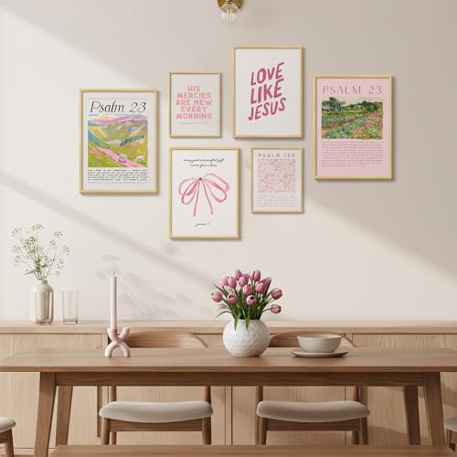 Framed Pink Christian Bible Verse Canvas Wall Art for Living Room, Set of 6 - color: Pink, size: 11"Wx14"H x 2Pcs 12"Wx16"H x 2Pcs 8"Wx10"H x 2Pcs