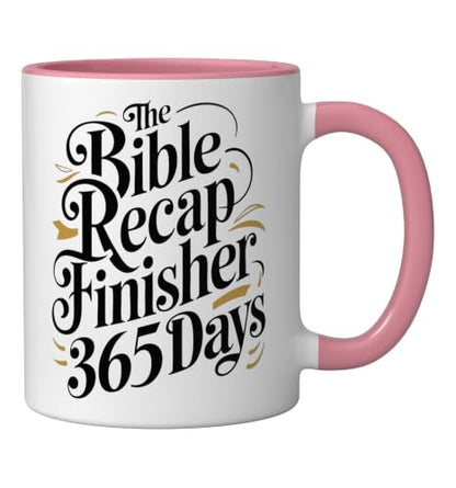 The Bible Recap Finisher 365 Days Funny Jesus Youth Ceramic Mug, Pink/White - color: Pink/White, size: 11 Ounces